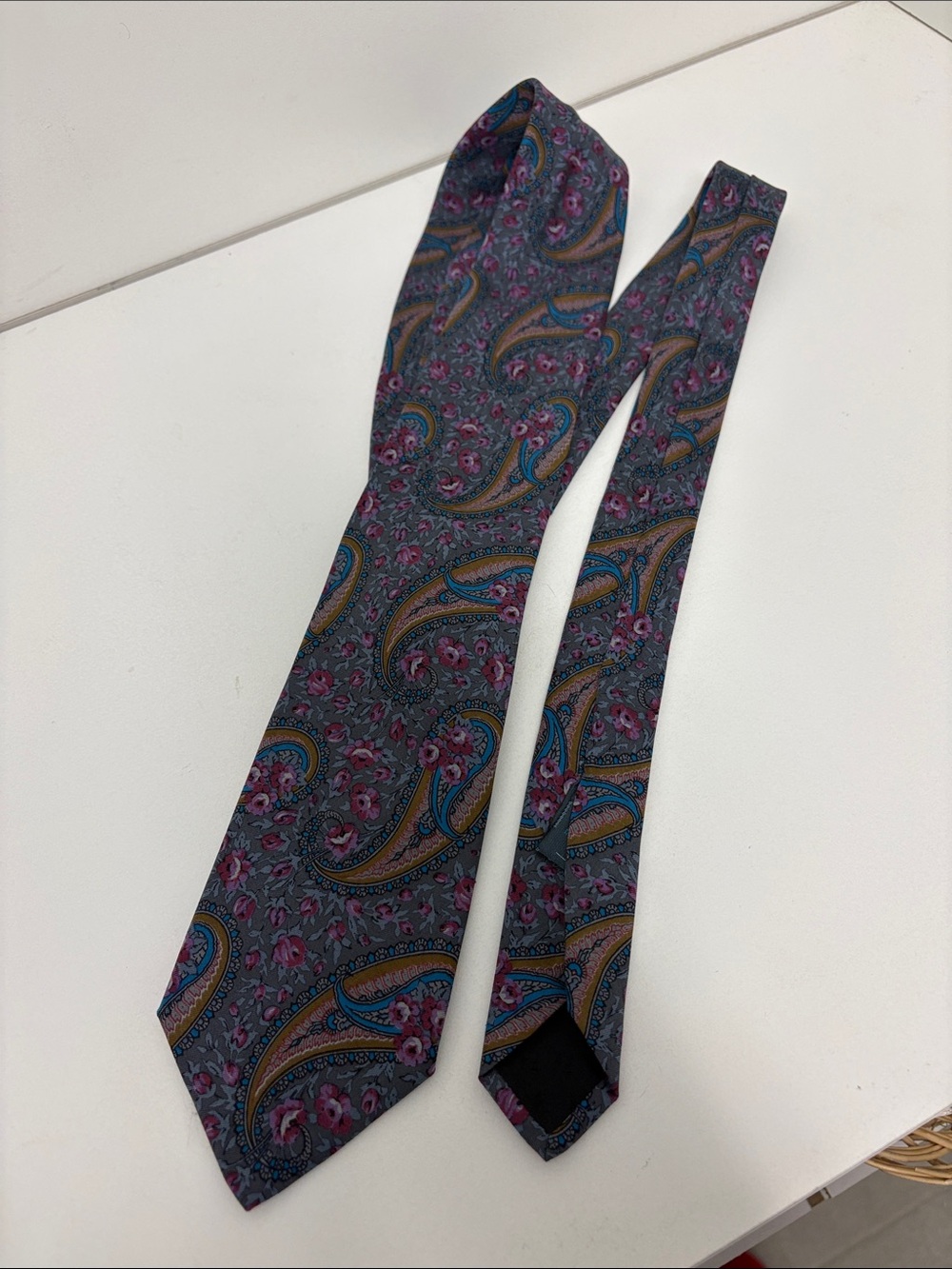Fendi Vintage Silk Tie Blue Paisley Floral
